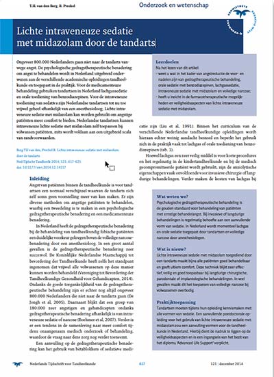 Lichte intraveneuze sedatie met midazolam door de tandarts als alternatief voor narcose